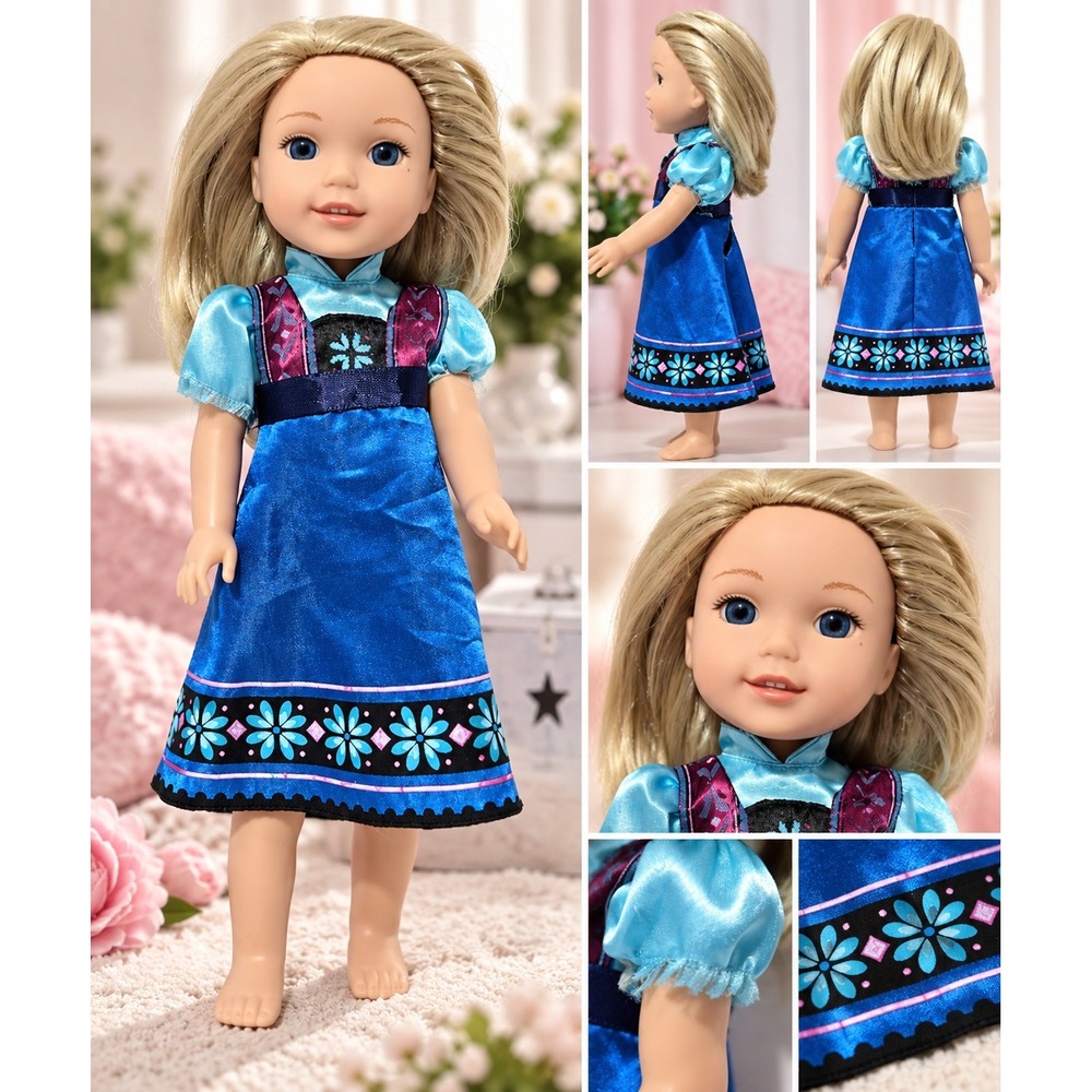 American Girl WellieWishers Camille Doll 14.5" Blue Blonde Satin Dress DNJ71